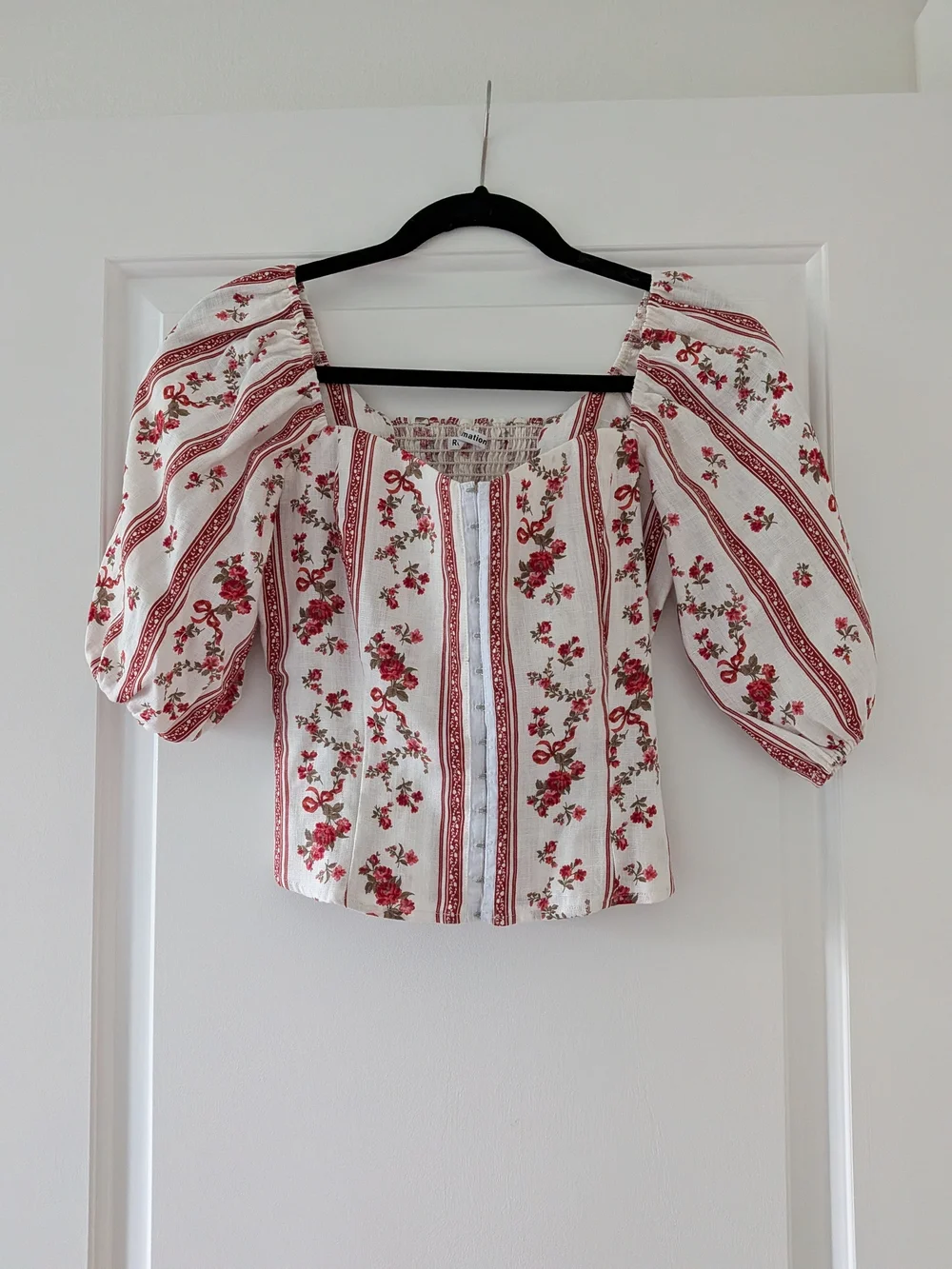 Reformation Romi Linen Blouse Red Floral